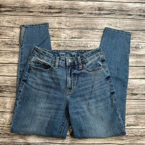 Old Navy Women's High-Rise O.G. Straight Leg Jeans Ankle Slit Blue Denim 2 Zip